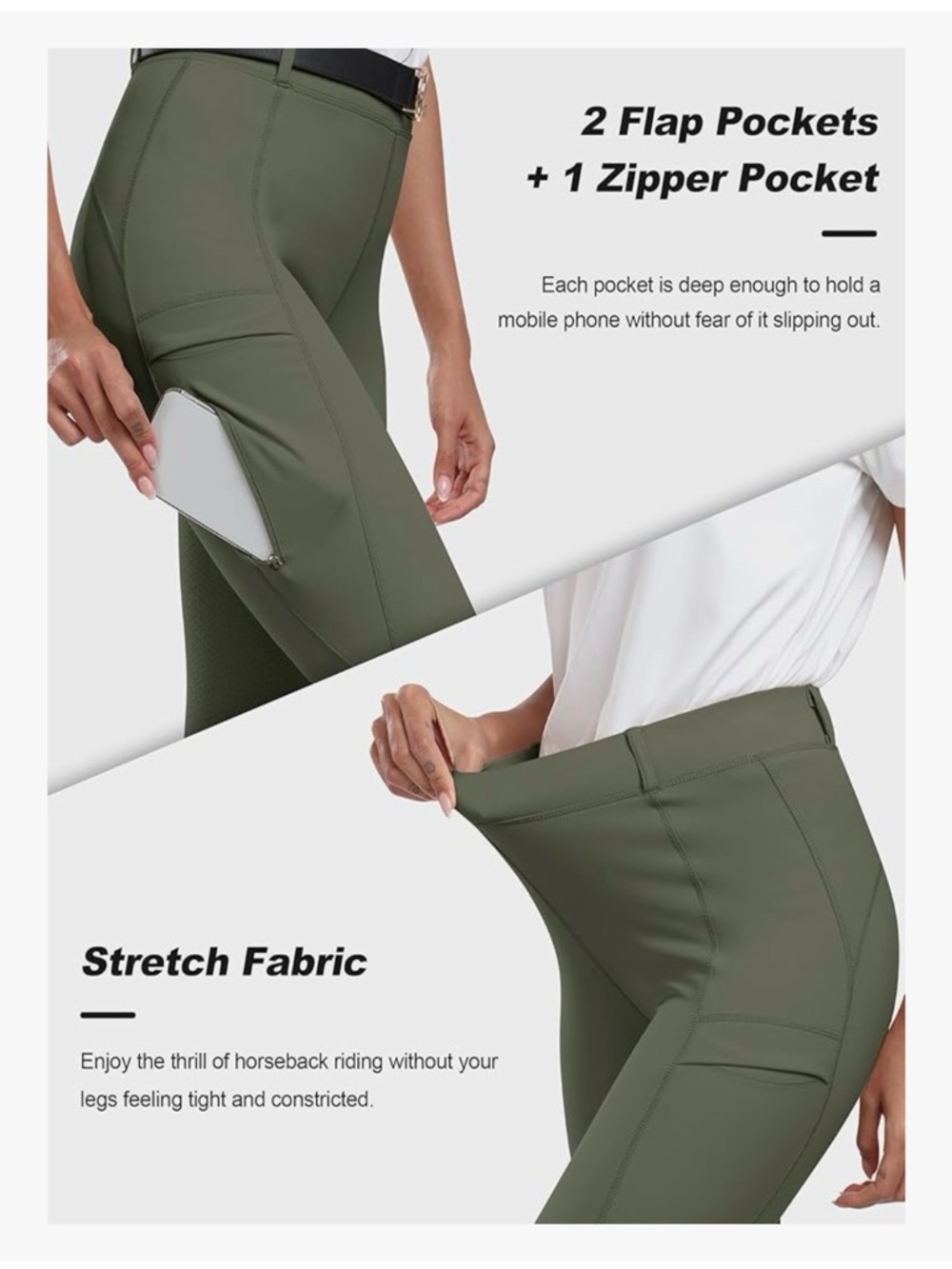 Silicone Full Seat Horse Riding Pants Zipper Pockets Equestriani Riding Tights - Picture 6 of 8